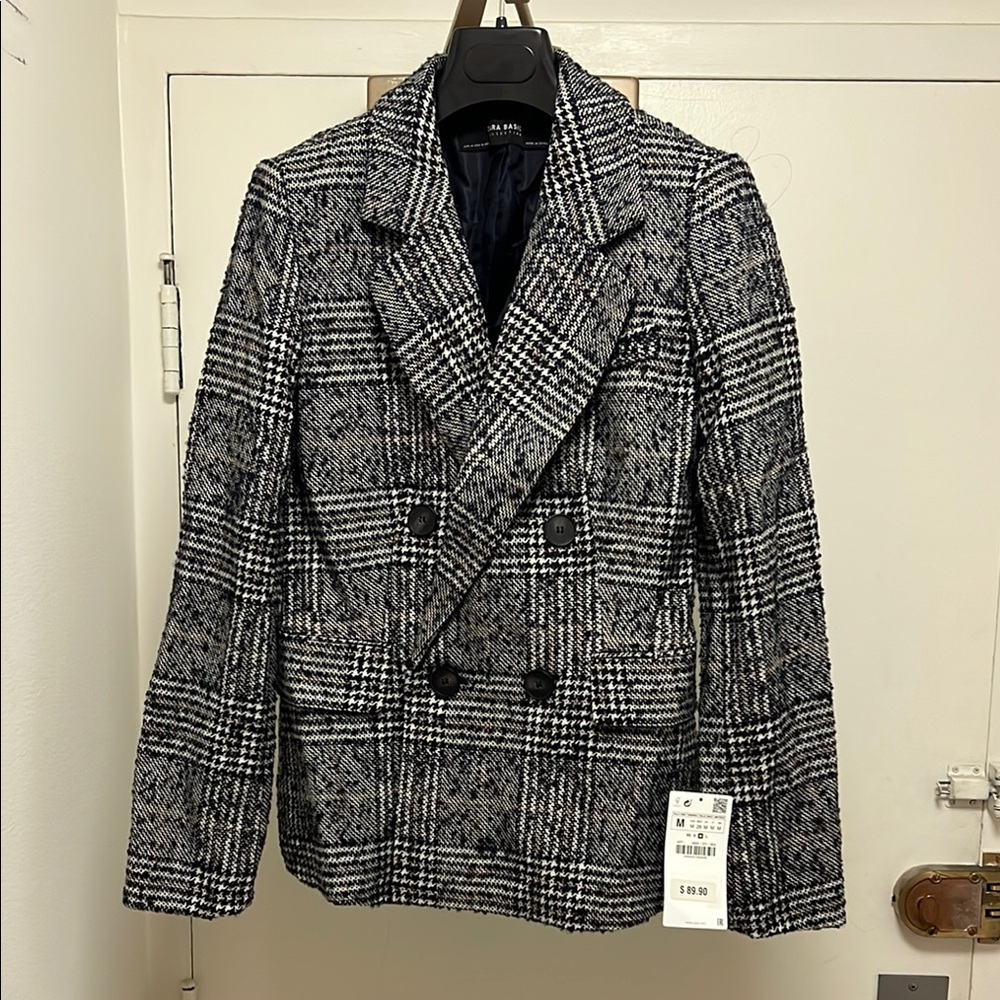 Zara Black and White Tweed Blazer